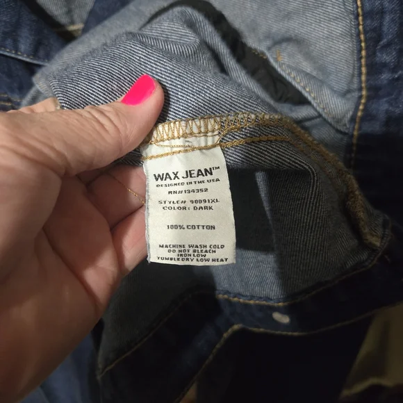 Womens Plus Size Wax Jean Distressed Dark Blue Denim Jacket - Picture 3 of 4